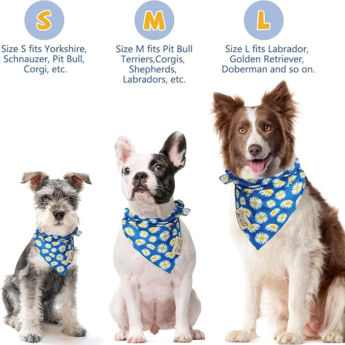 SCENEREAL Summer Daisy Floral Dog Bandana, Double Side Dog Scarf for Small Medium Large Dogs Cats Puppy,Holiday Bandanas for Dogs Boys Girls, Premium & Soft Fabric Pet Accessories for Birthday