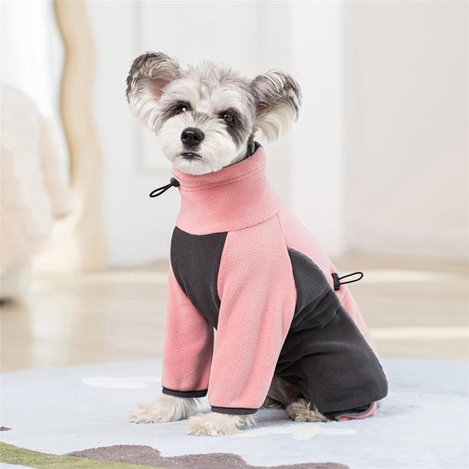 Fleece Dog Coat for Small Medium Dog,Pullover Pajamas Jumpsuit Bodysuit Puppy Coats with Legs, Pet Windproof Warm Cold Weather Jacket Full Body Vest Cozy Snowsuit Outfit Clothes (Pink, XXL)