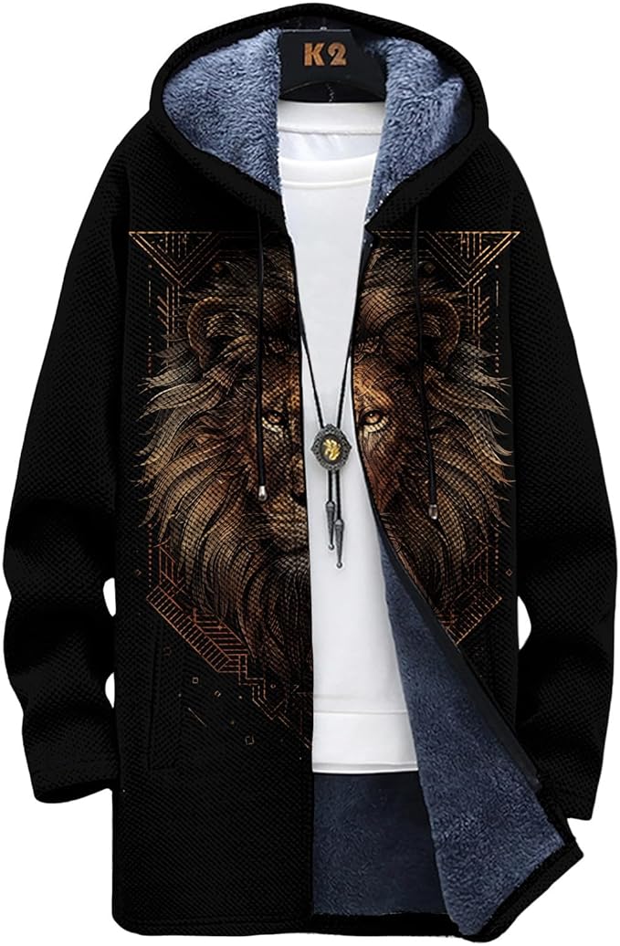Mens Long Cardigan Hoodies Full Zip Fleece Lined Jackets Fashion Knitted Color Block Hooded Coat with Pockets