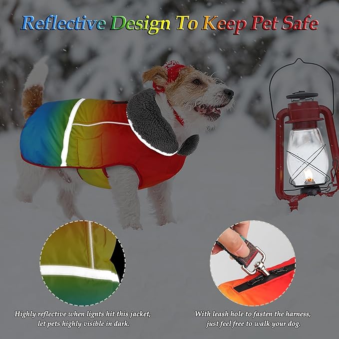 Dogcheer Warm Dog Coat, Waterproof Dog Winter Jacket Christmas Puppy Cold Weather Coats with Buckle, Reflective Adjustable Pet Snow Jacket for Small Medium Large Dogs - Gradient Red-Yellow, M