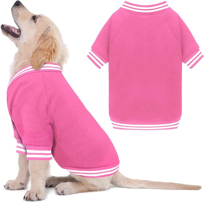 Dog Sweater Brushed Fleece Pet Clothes Baseball Jacket Soft Warm Pet Sweater Dog Sweaters for Small/Medium Dogs Boy Girl(Pink-S/M)