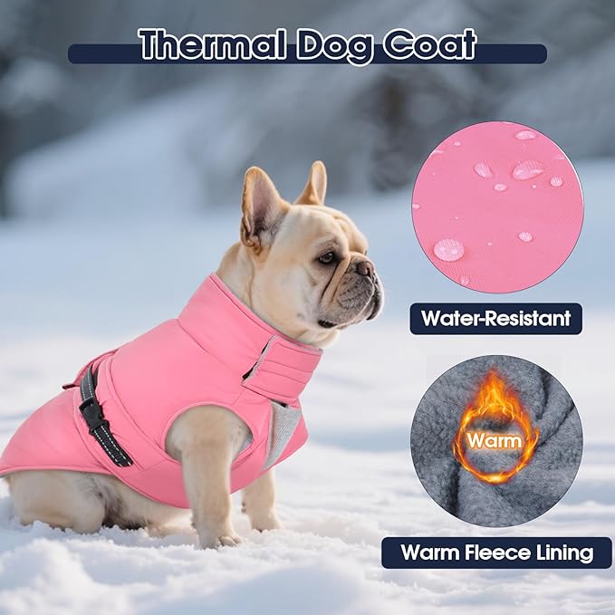 IECOii Jacket for Dogs - Reflective, Adjustable & Windproof Winter Coat with Quick-Release Buckles, Waterproof, Warm Fleece Lined Vest for Walking, Camping, Pink, Size 5XL