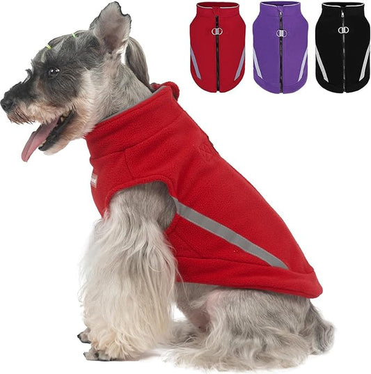 EXPAWLORER Dog Fleece Vest Jacket Sweater for Small Medium Large Dogs, Cold Weather Winter Coat Hoodie with Leash D-Ring and Zipper, Reflective Warm Sleeveless Puppy Clothes for S M L Boys Girls Cats