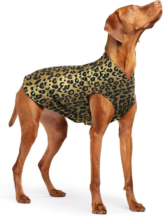 Goldpaw Stretchy Fleece Jacket for Small Dogs - Super Soft, Warm Dog Sweater - Pet Sweater Vest for Fall and Winter - Canine Clothes Made in The USA - Machine Washable - Leopard - Size 18