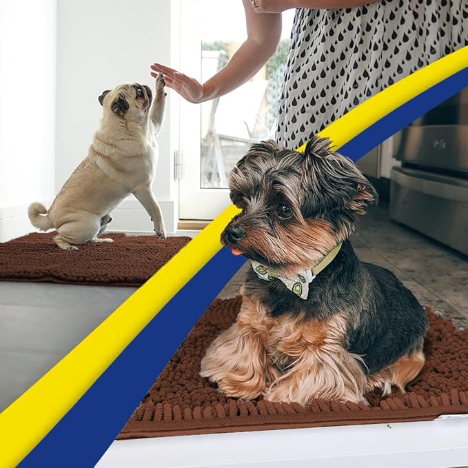 Muddy Mat® Shown on TV – Super Absorbent Microfiber Dog Door Mat for Muddy Paws, Non-Slip Washable Pet Rug, Quick Dry Chenille Entryway Carpet, Machine Washable Indoor Outdoor mat, Brown 28"x18"
