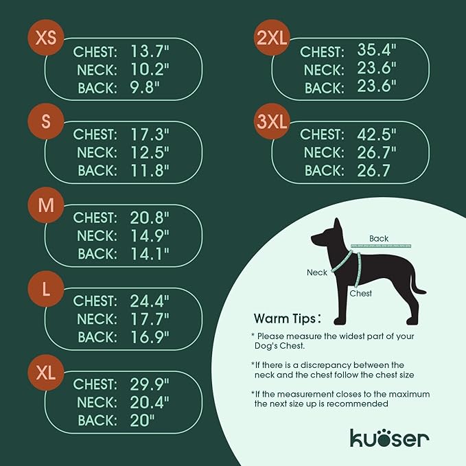 Kuoser Dog Coat Warm Fleece Lining Turtleneck Dog Jacket with Harness Built-in, Adjustable Windproof Cold Weather Coats with Quick Release Buckle Pet Winter Snowsuit for Extra Large Dogs, Grey 2XL