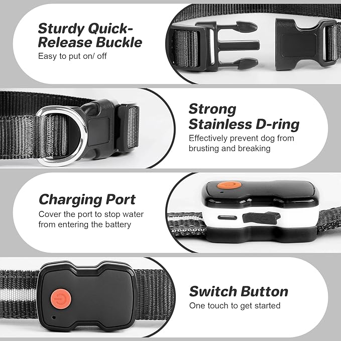 PcEoTllar Light Up Dog Collars, Led Dog Collar, Rechargeable, Night Walking, Waterproof, Glow in The Dark Dog Collars Light for Large Small Medium Dogs, Black m