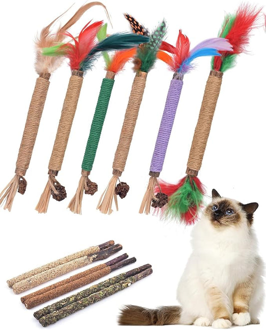 TINDTOP Silvervine Chew Sticks for Cats, 12 Pack Natural Catnip Chew Toys for Kittens Teeth Cleaning, Matatabi Dental Care, Increase Appetite Cat Dental Toy