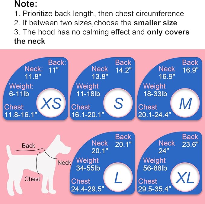 Large Anxiety Relief Vest for Medium Dogs,Soft Calming Shirt | Wraps Adjustable Chest with Hood Neck Wraps,Security in Fireworks & Thunderstorms,Bad Weather(Black)