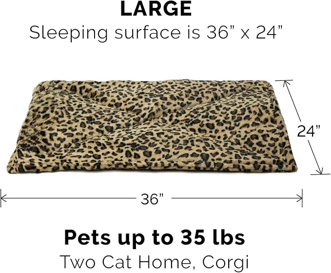 Furhaven ThermaNAP Self-Warming Cat Bed for Indoor Cats & Large/Medium Dogs, Washable & Reflects Body Heat - Quilted Faux Fur Reflective Bed Mat - Leopard, Large