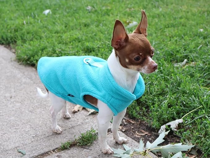 JACKO & CO - Fleece Vest Dog Sweater with Leash Ring - Soft, Warm & Lightweight Pullover Coat for Small & Medium Dogs, Puppies & Cats - Cozy Fall/Winter/Spring Pet Jacket (Turquoise, X-Large 17-25lbs)