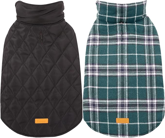 Kuoser Waterproof Dog Coat, Reversible Dog Jacket for Large Dogs, Adjustable Durable Doggie Winter Coat for Groowing Puppies Warm Puppy Cold Weather Apparel, Green L