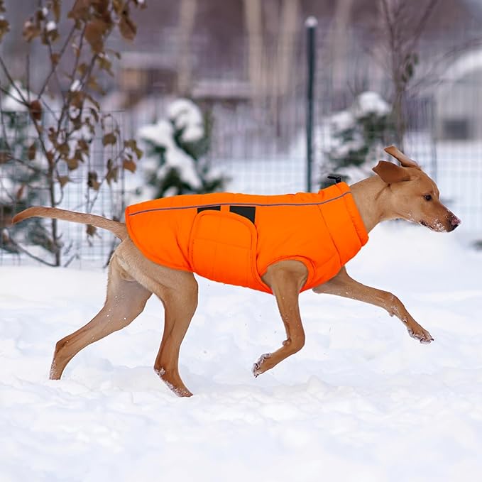 Kuoser Dog Jackets for Small Dogs, Warm Dog Coat with Harness Built in, Puppy Winter Jacket Pet Clothes for Cold Weather, Reflective Waterproof Doggie Winter Vest for Pug Dachshund, Orange S