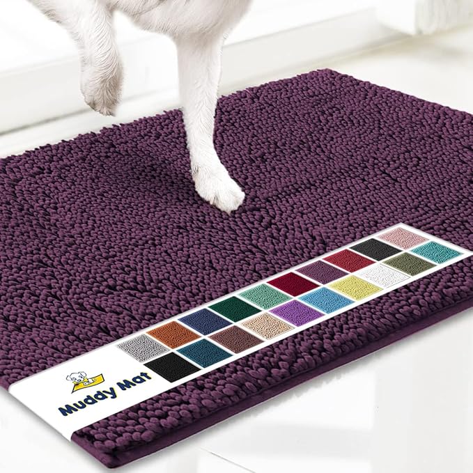 Muddy Mat® Original Dog Door Mat for Muddy Paws, Super Absorbent Microfiber, Non-Slip Washable Pet Rug, Quick Dry Chenille Entryway Carpet, Machine Washable Indoor Outdoor mat, Dark Purple 18"x28"
