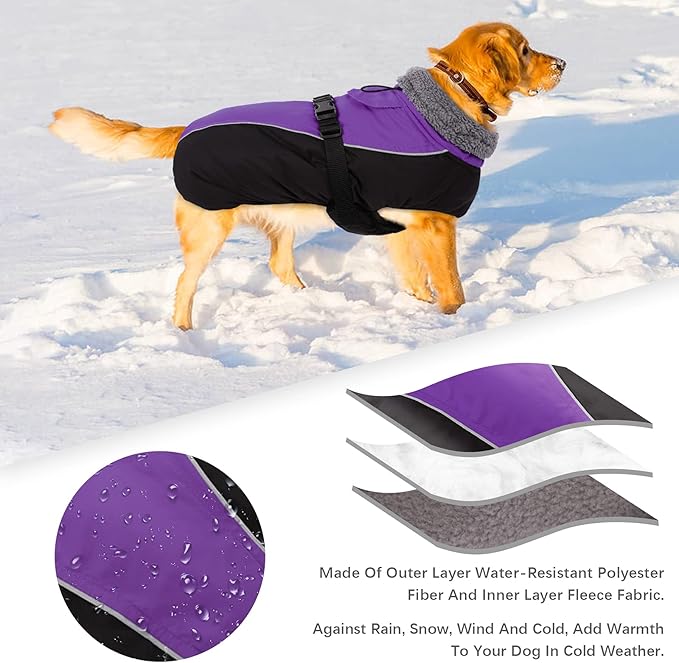 IDOMIK Dog Winter Coat, Reflective Waterproof Dog Jacket for Cold Weather, Warm Pet Coats for Small Medium Large Dogs, High Collar Doggy Fleece Snow Jacket, Winter Vest with Adjustable Buckle,M