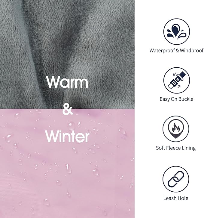 IECOii Extra Warm Dog Jackets for Large Dogs, Insulated Thermal Fleece Vest for Winter, Waterproof Reflective XL Dog Coat with Fur Collar, Windproof Cold Weater Clothes with Leash Hole, Pink, XL