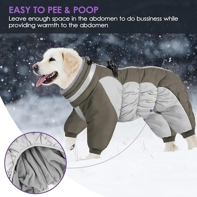 SUNFURA Full Body Dog Coat - Warm Fleece Jacket for Small Dogs, Turtleneck Winter Coats with Harness, Reflective Dog Snowsuit Windproof Puffer Jackets with Legs for Pug, Jack Russel, Army Green S