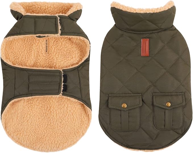 Queenmore Warm Coat for Cold Weather, Quilting Winter Jacket With Ultra Thick Plush Lining and Storage Pockets (Green, X-Large)