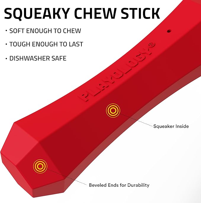 Playology Squeaky Dog Toy Fetch Stick | Durable Rubber Toys for Interactive Play | Beef Scented Fetch Stick for Medium Dogs, Value 2-Pack | Floating Dog Toy Made from Non Toxic Materials