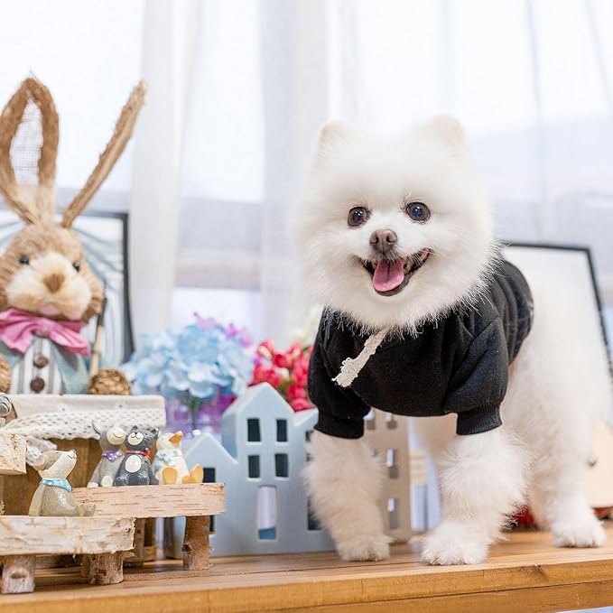 SCENEREAL Dog Hoodie Sweaters for Small Medium Large Size Dogs, Fleece Pet Sweatshirt with Hat and Pocket,Soft Cold Winter All Weather Puppy Clothes for S to XL Sized Dogs,Black (M)