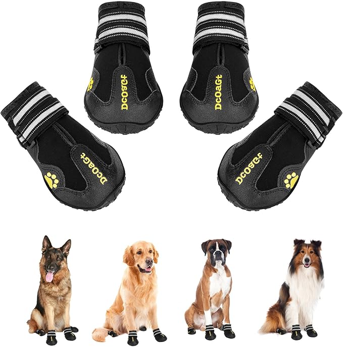 DcOaGt Dog Shoes Waterproof Dog Boots for Small Medium Large Puppy with Reflective Straps Rugged Anti-Slip Sole,Paw Protectors Dog Booties for Hot Pavement Winter Snow Rain Hiking 4PCS Black