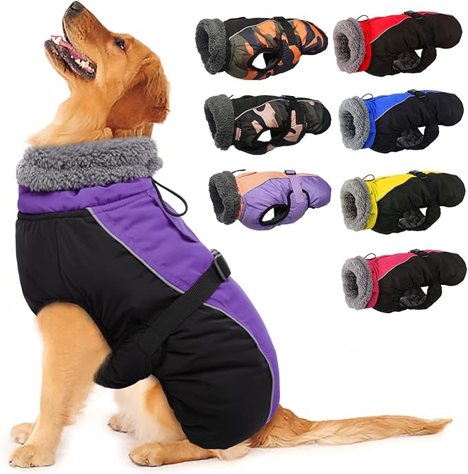 IECOii Extra Warm Dog Coat - Reflective, Adjustable Jacket with Buckle & Fleece Turtleneck for Small to Extra Large Dogs in Cold Weather