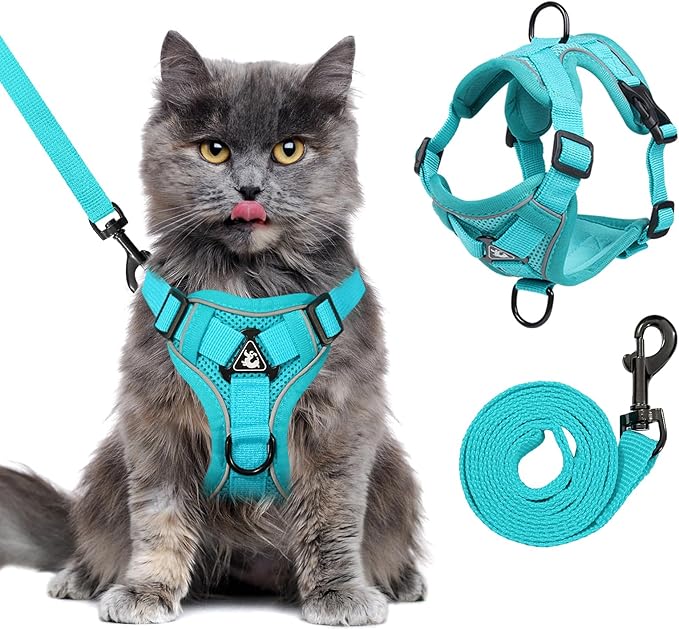Escape Proof Kitten Harness and Leash Set - Adjustable Soft Mesh Vest for Small Cats, Reflective Breathable Walking Harness with 4 Buckles