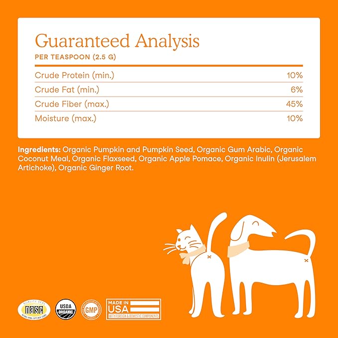 Fera Pets Cat & Dog Pumpkin Plus - Fiber Supplement - USDA Organic - Supports Gut & Digestive Health - Promotes Regularity - 7 Sources of Fiber - 90 Scoops