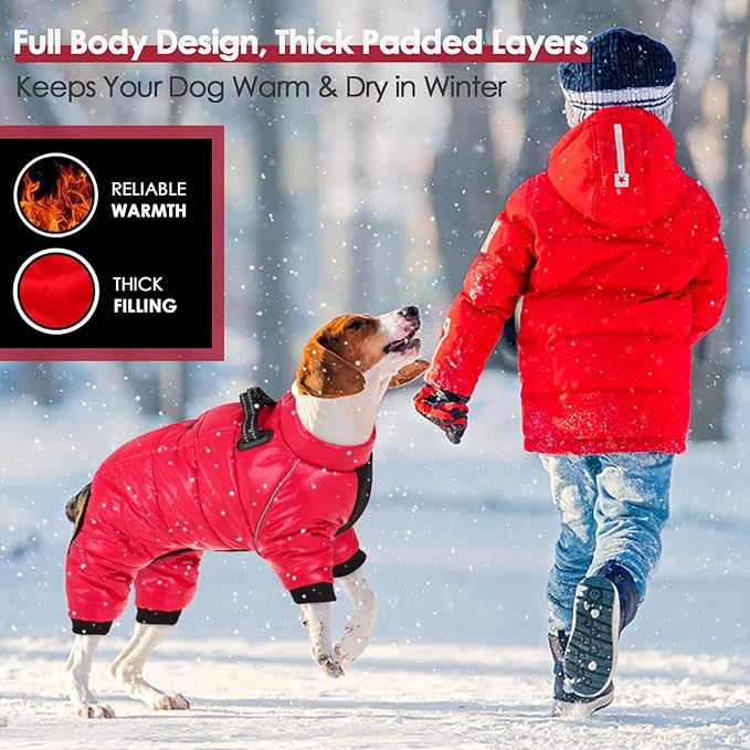 AOFITEE Dog Coat, Waterproof Dog Winter Jacket, Warm Fullbody Dogs Snowsuit, Winter Coat for Small Dogs, Zip Up Pet Puffer Jacket Fleece Vest, Outdoor Reflective Cold Weather Pet Coats, Christmas Red