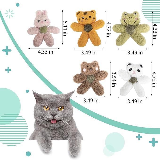 Cat Toys with Catnip Kitten Chew Bite Supplies Boredom Relief Fluffy Kitty Teeth Cleaning Chewing Cat Lovers Interactive Plush Gift (Frog)