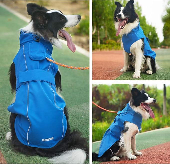 Waterproof Dog Raincoat, Adjustable Lightweight Dog Rain Jacket with Reflective Strip Leash Hole for Small Medium Large Dogs (Blue, Small(9-13lb))