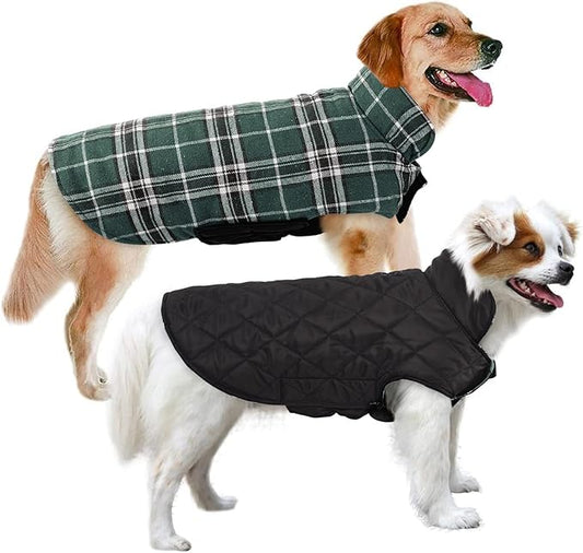 MIGOHI Reversible Winter Jacket for Dogs, Windproof Waterproof Coat for Cold Weather, British Style Plaid Warm Vest for Small Medium Large Dogs, Green 3XL