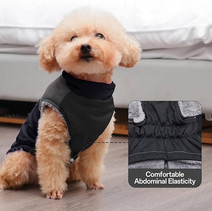Warm Fleece Dog Coats for Large Dogs,D-Rings Waterproof Puppy Jacket for Cold Winter,Black XXL
