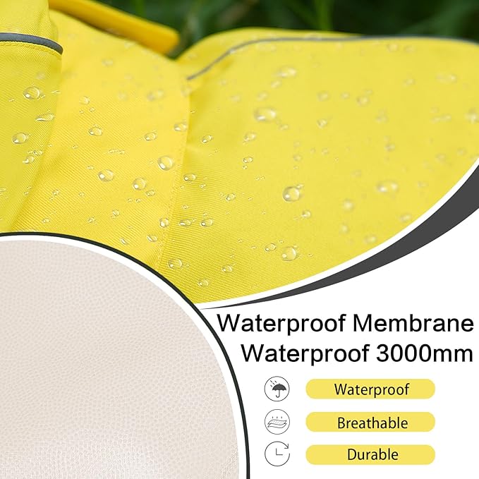 Waterproof Dog Raincoat, Adjustable Lightweight Dog Rain Jacket with Reflective Strip Leash Hole for Small Medium Large Dogs (Yellow, XX-Large(55-77lb))