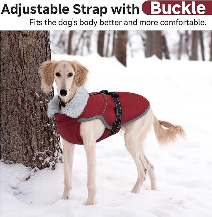 Lelepet Warm Dog Winter Coat Reflective Dog Jacket Fleece Vest Waterproof Windproof Cold Weather Coats with Adjustable Buckle Plush Turtleneck Pet Snowsuit for Small Medium Large Dogs,Chihuahua,XS