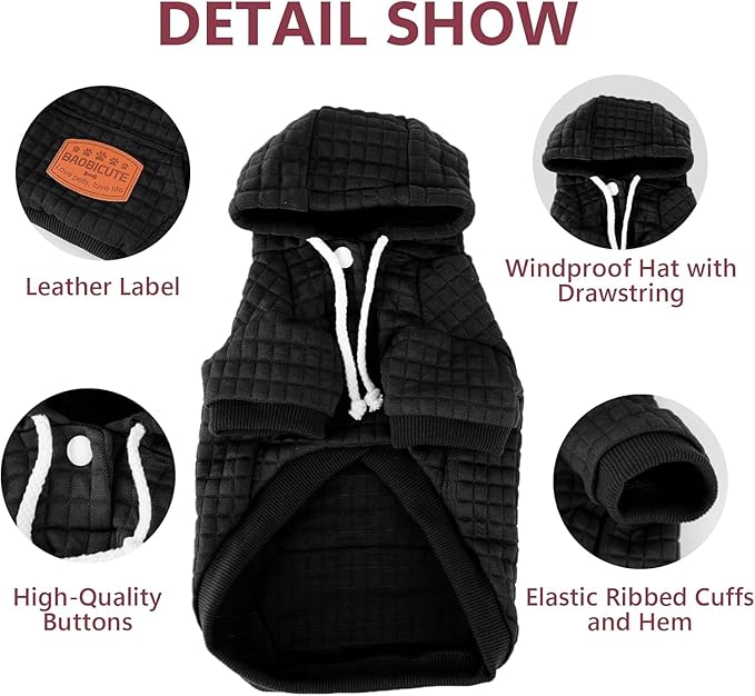 2 Pack Dog Hoodie Sweaters for Small Medium Dogs Warm Dog Clothes for Large Dogs Soft Waffle-Like Laminated Sweatshirt Bulldog (Black, S/M (Back: 13",Chest: 18.5", Neck: 12"))