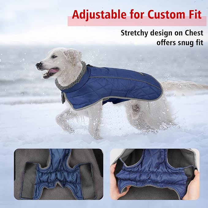 Fragralley Dog Coat Small, Waterproof Dog Jacket with Warm Fleece Lining, Adjustable Reflective Dogs Winter Coat, Turtleneck Pet Coats for Cold Weather (Blue S)