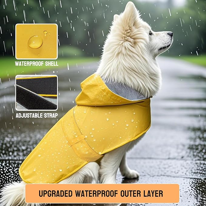 Dog Raincoat Small Dog Rain Jacket Poncho Waterproof Pet Rain Suit Double Layer Breathable Lining Hooded Leash Hole Adjustable Puppy Small Medium Dogs,Yellow,S
