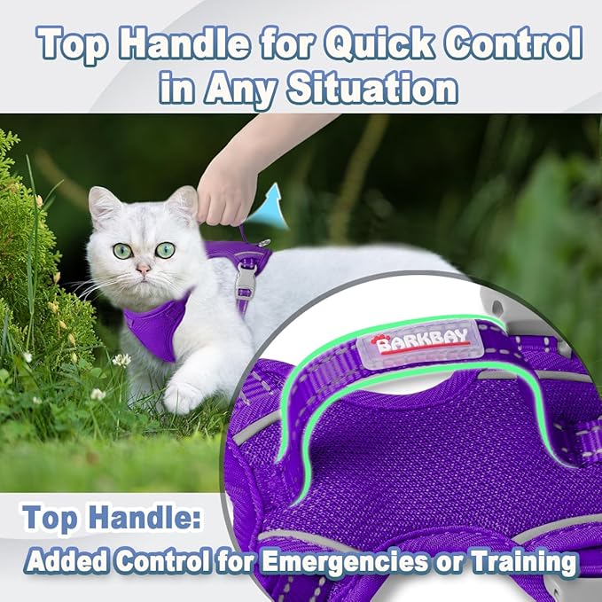 Cat Harness and Leash Set Escape Proof for Kitten Walking, Soft Adjustable Top Handle Vest Harnesses for Cats, Easy Control Breathable Reflective Small Medium Large, Purple, XS