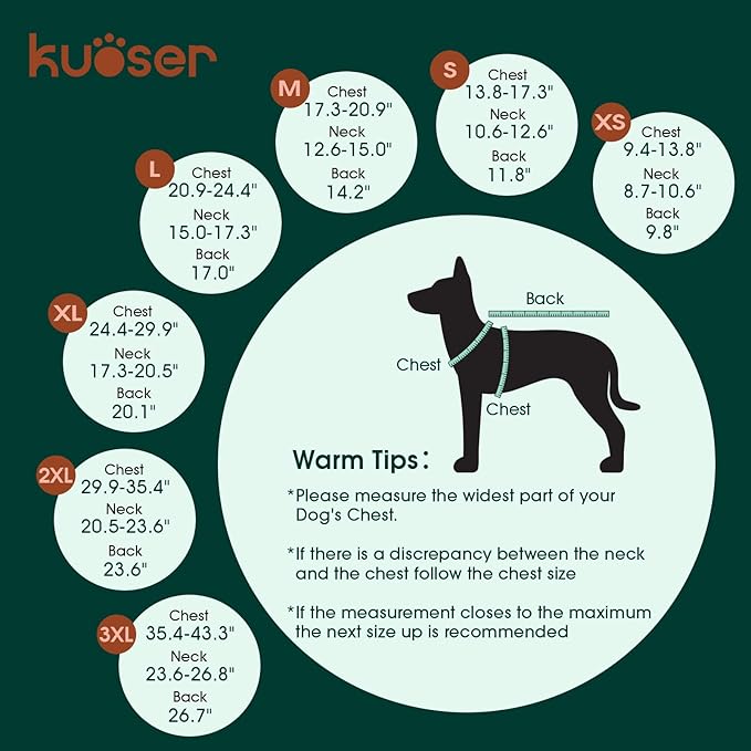 Kuoser Dog Winter Coat, Reversible Waterproof Dog Jacket with Reflective Strip, Warm Dogs Fleece Vest Adjustable Doggy Cold Weather Clothes Plaid Christmas Outfit Pet Apparel for Large Dogs, Green 2XL
