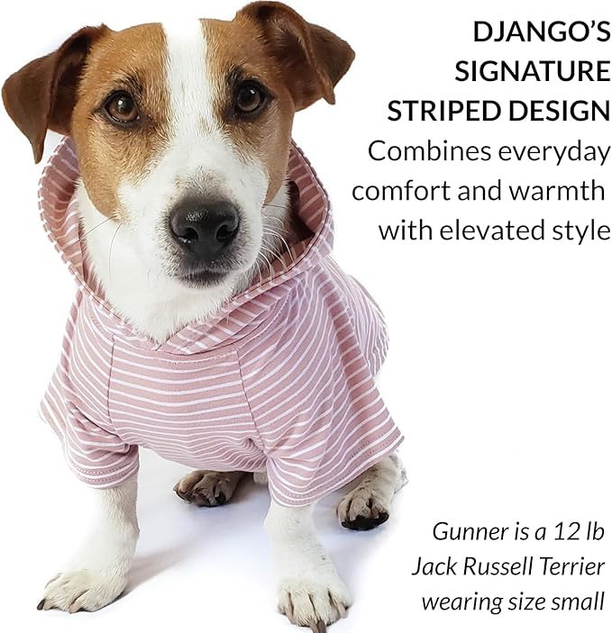 DJANGO Dog Hoodie – Warm, Lightweight, Soft & Stretchy Dog Sweater with Hood, Harness Hole & Elastic Waistband – Cozy Sweatshirt for Small Dogs up to 25 lbs, Dachshunds & Puppies – Blush Pink, Small