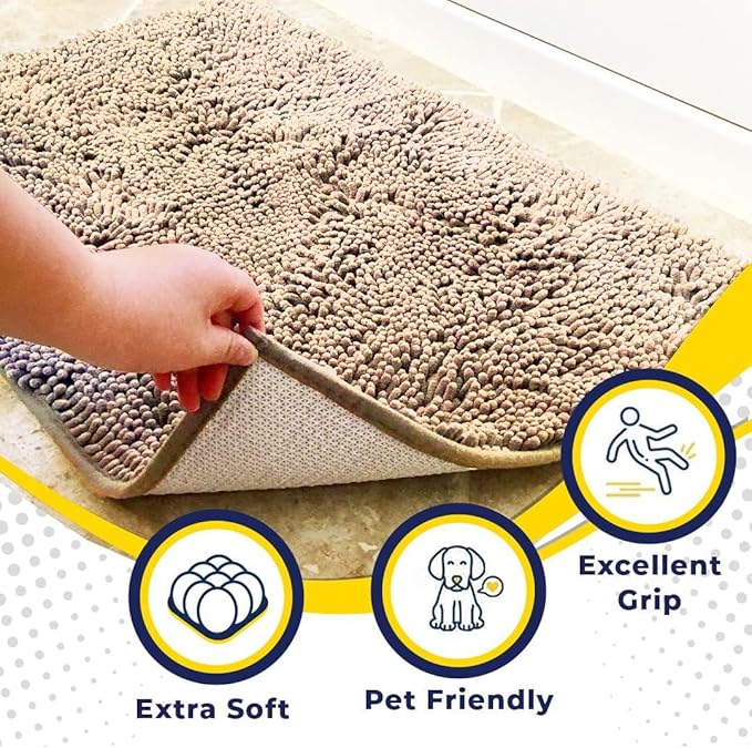 Muddy Mat® Original Dog Door Mat for Muddy Paws, Super Absorbent Microfiber, Non-Slip Washable Pet Rug, Quick Dry Chenille Entryway Carpet, Machine Washable Indoor Outdoor mat, Beige 24"x120"