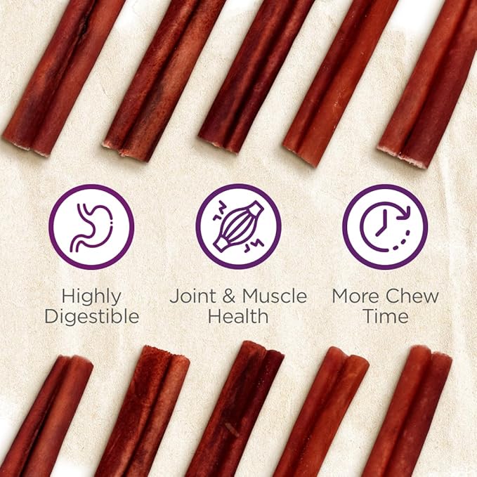 Natural Farm Odor-Free Super Collagen Dog Chews (6-Inch, 10-Pack) The First Ever Real Bull Sticks Alternative: 100% Natural Angus Hide Collagen Treats - More Protein, More Chew Time for All Dogs