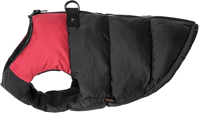 Gooby Padded Vest Dog Jacket - Red, Small - Warm Zip Up Vest Fleece Jacket with Dual D Ring Leash Water Resistant for Small to Medium Dogs