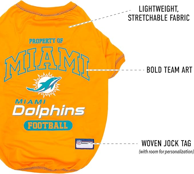 NFL Miami Dolphins Dog T-shirt Small. - Licensed Shirt for Pets Team Colored with Team Logos- Premium Stretchable Materials for the comfort of your Dog & Cat