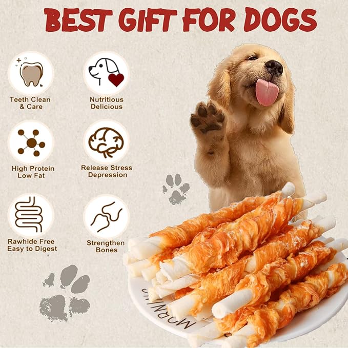 Dog Rawhide Chews, Chicken Wrapped Dog Treats Rawhide Twist Chicken Hide Sticks Natural Ingredients, 7.05oz, for All Breeds