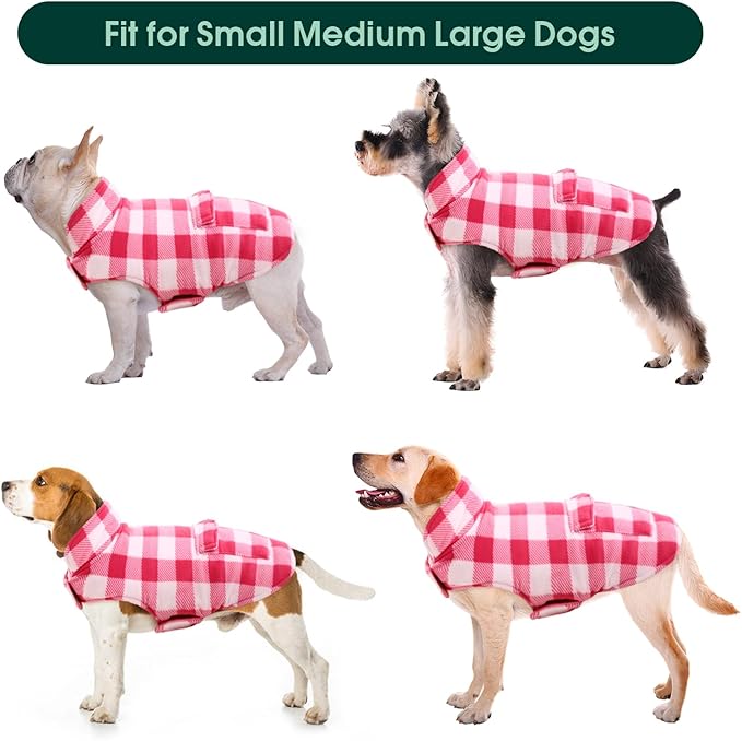Kuoser Dog Winter Coat, Windproof Dog Fleece Jacket British Style Plaid Cold Weather Doggie Vest Coats, Reversible Cozy Warm Pet Clothes Apparel for Extra Large Size Dogs XXL