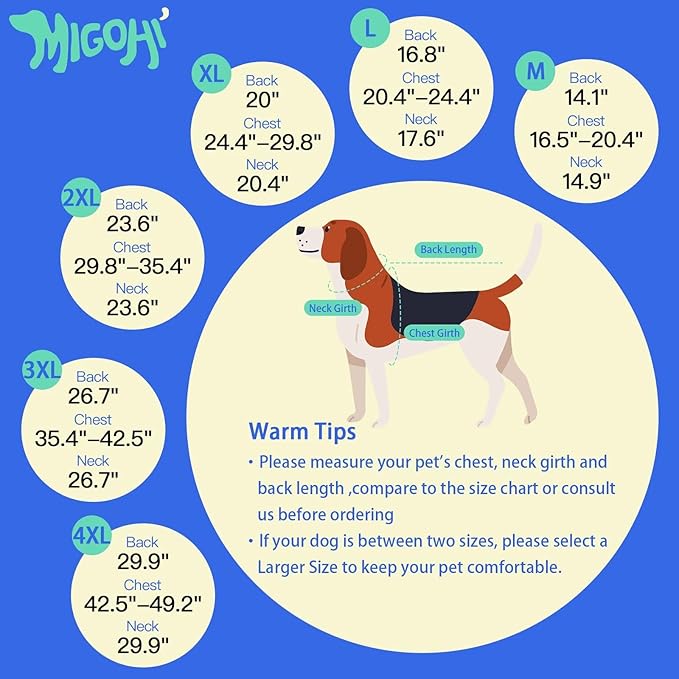 MIGOHI Dog Winter Jacket,Dog Coat Waterproof,4XL Winter Snow Coat with Fleece Lining for Large Dogs Boys Girls,Snowproof Pet Jacket,Great Dane,Mastiff,Blue