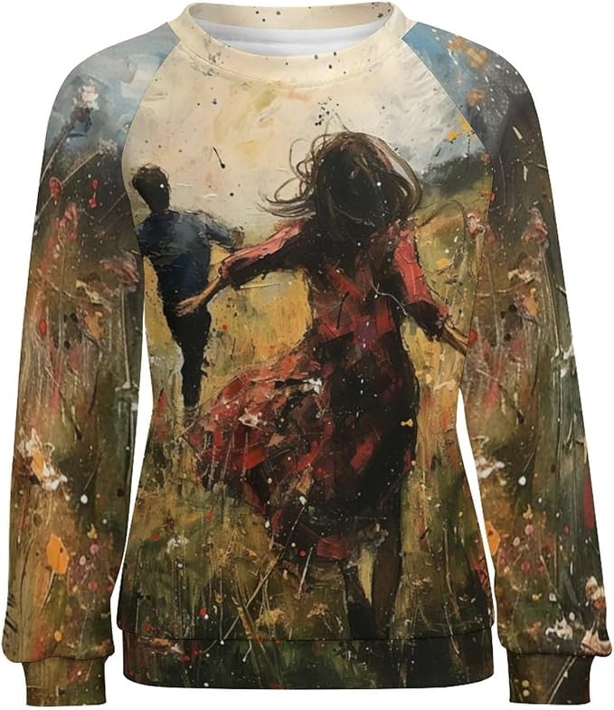 Long Sleeve Shirts for Women Cat Oil Painting Shirt 3D Graphic Sweatshirts Fall Pullover Crewneck Vintage Boho Tops