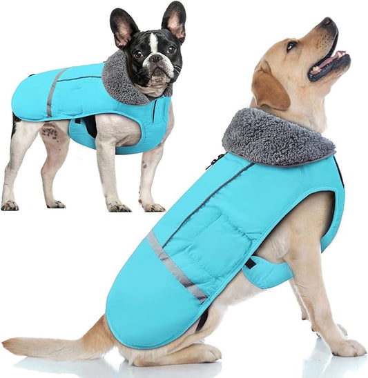 Doglay Dog Winter Coat with Thicken Furry Collar,Soft Reflective Warm Pet Jacket Fleece Lining Waterproof Windproof Clothes for Cold Weather,Small Medium Large Dogs,3XL(Chest:31.5-43.31,Back:27.17)